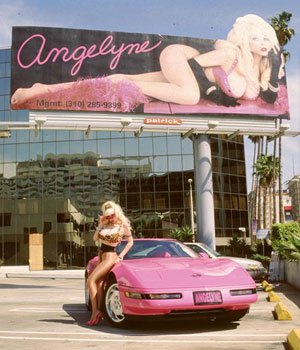 Angelyne, as shown on her billboards that have been scattered through Hollywood over the last four decades.